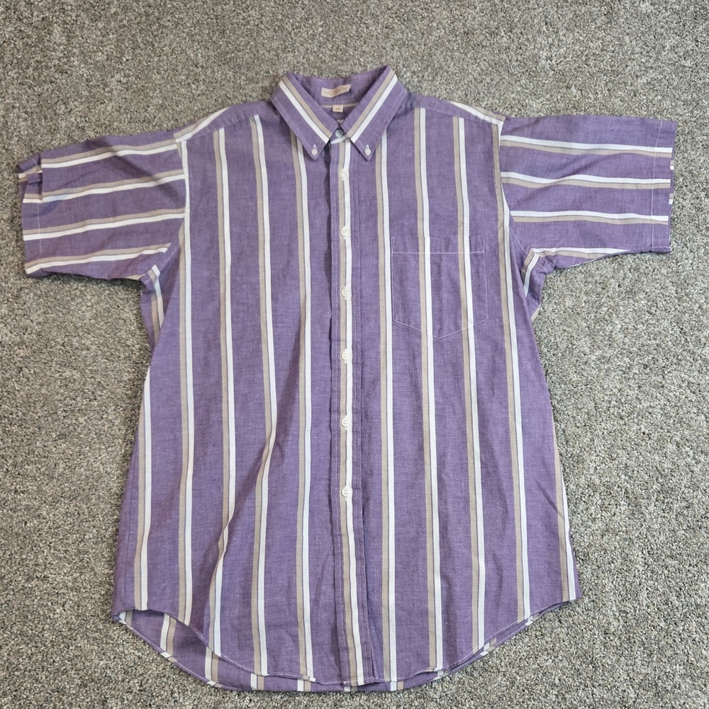Vintage The Fox Collection Button-Down Mems Shirt M Pinstripes Purple Pocket